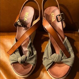 MIA Brown and Green Espadrille Sandals